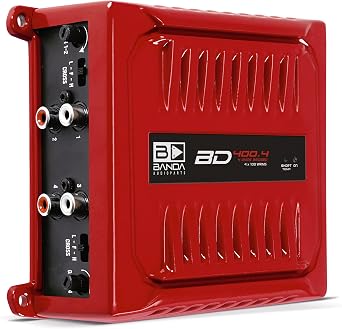 Banda Audioparts BD400.4RED Four Channel 4 x 100 Watt Rms Full Range Car Audio Amplfier 4 Ohms Bridged with Optional Use Low or High Pass Filters Red