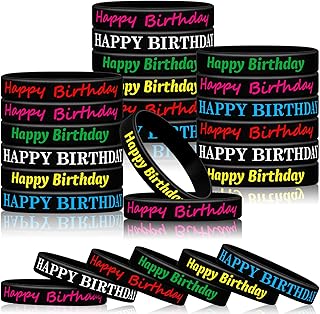 Sratte 120 Pcs Happy Birthday Rubber Bracelets for Kids Stretch Wristbands Bulk Birthday Bracelets for Classroom Student Back to School Gift Teacher Birthday Party Favors Supplies (Stylish Style)