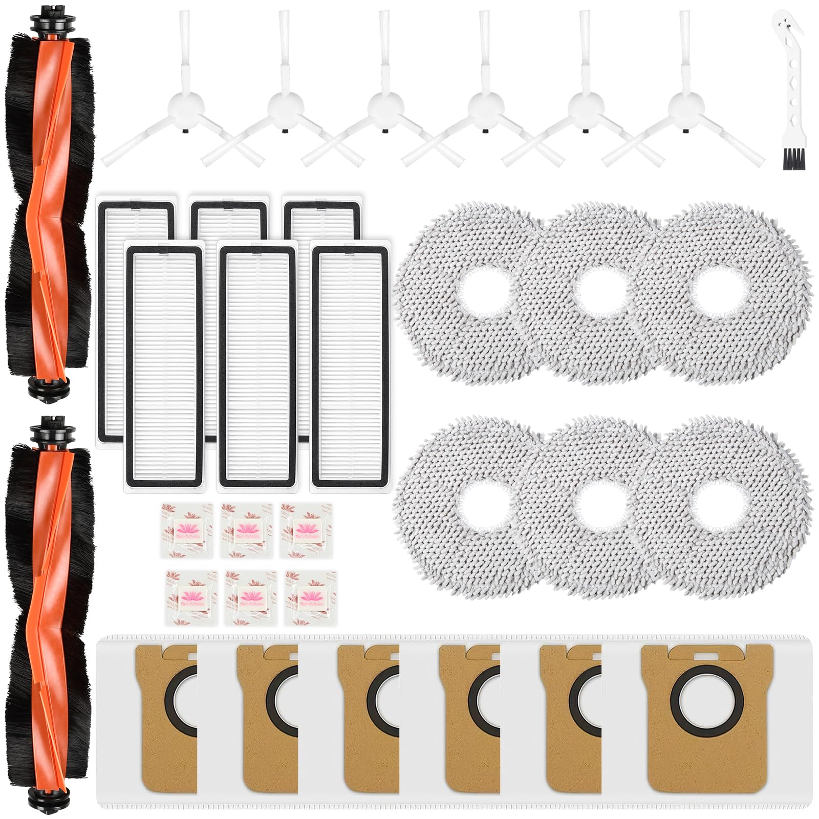 Bpbdzz 33-teiliges Zubehör für Xiaomi X20+/X10+/X10 PLUS/X20 PLUS& für Dreame L10s Ultra Gen 2 | L10s Pro Ultra | 2 Hauptbürsten, 6 Staubbeutel, 6 Wischpad, 6 Seitenbürsten, 6 Filter