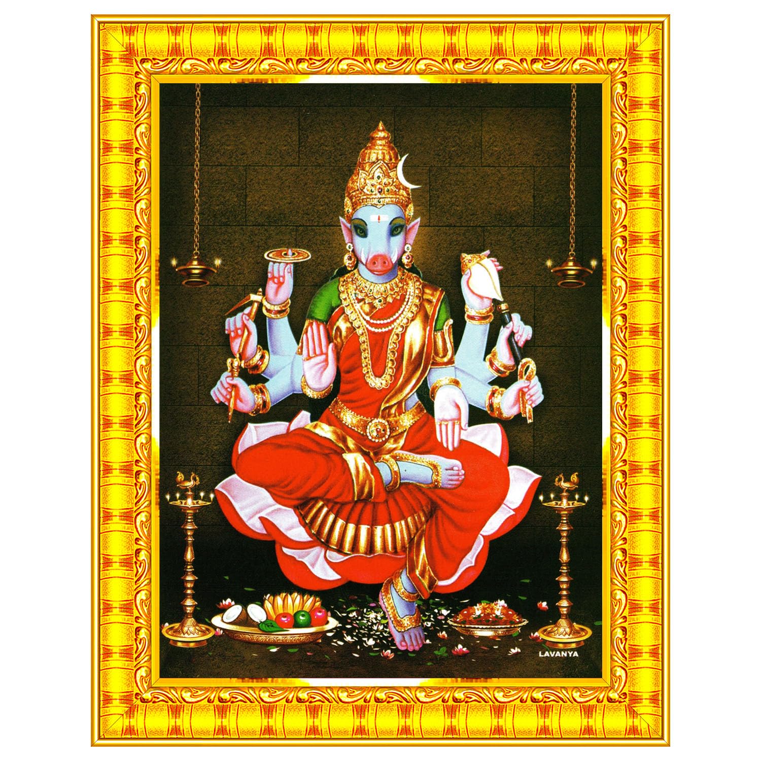 Varahi Amman Photo Frame Wall Painting Framed Home Decor (Wood,Matte,Gold,Small Size,6 x 8 Inch) R1603S