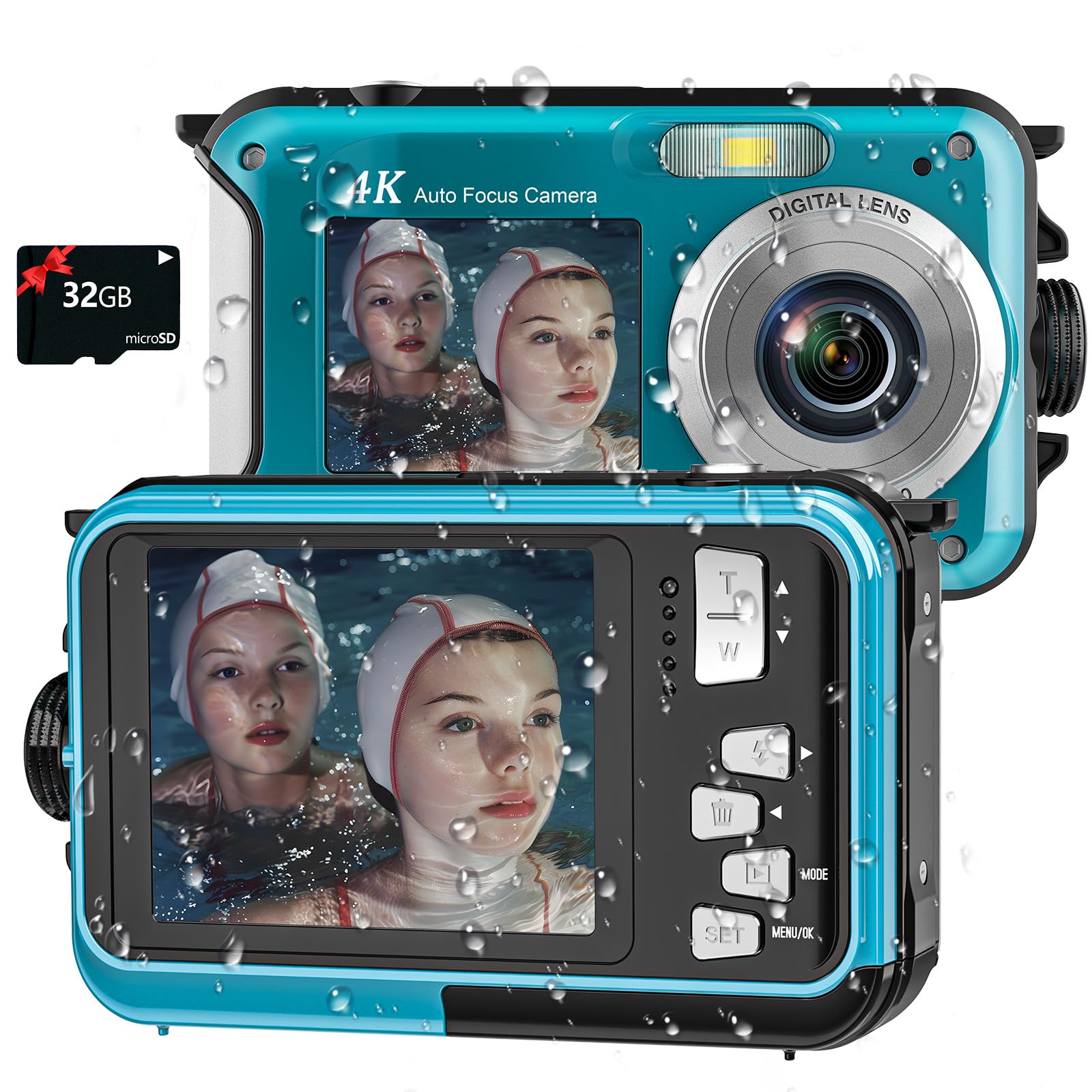 Digitalkamera, Yixinxin 4K Unterwasserkamera, 64MP Autofokus 16FT Digitalkamera wasserdichte mit 32GB Karte, Dual-Screen Selfie 1250mAh Batterie, 16X schwimmfähig Digital für Schnorcheln