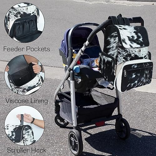 Miniatura 4 de LP-FACON Piel de vaca Imprimir Piel Cuero Pañal Mochila MochilaMochila Viaje Bolso De Hombro NegroMarrón, Mochila de viaje negra D2, Mochilas de