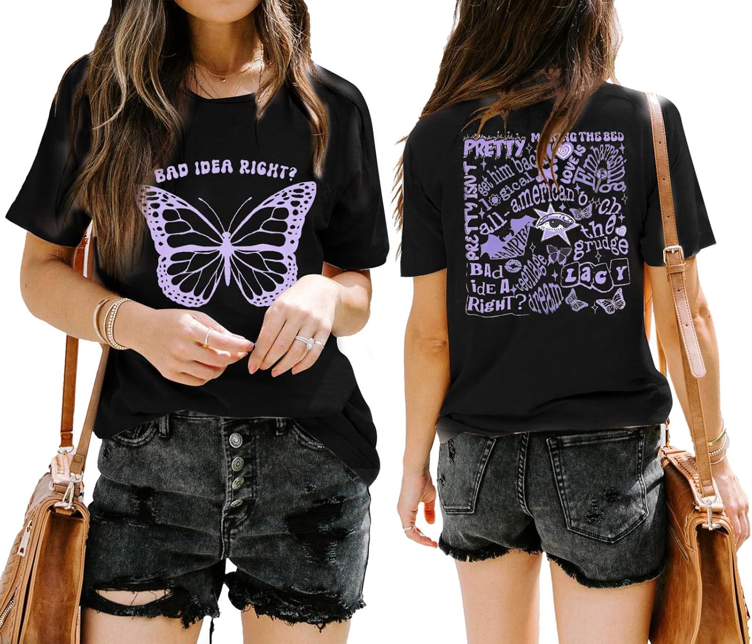 Bad Idea Right Shirts Women Butterfly Shirts Vintage Album Tshirts Music Merch Tee Concert Tour T-shirt - Image 2