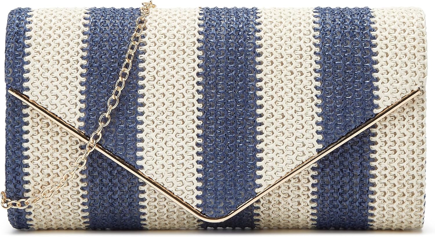 Straw Clutch Bag Women Summer Woven Handbag Striped Chain Crossbody Envelope Shoulder Boho Beach Evening Party Purse