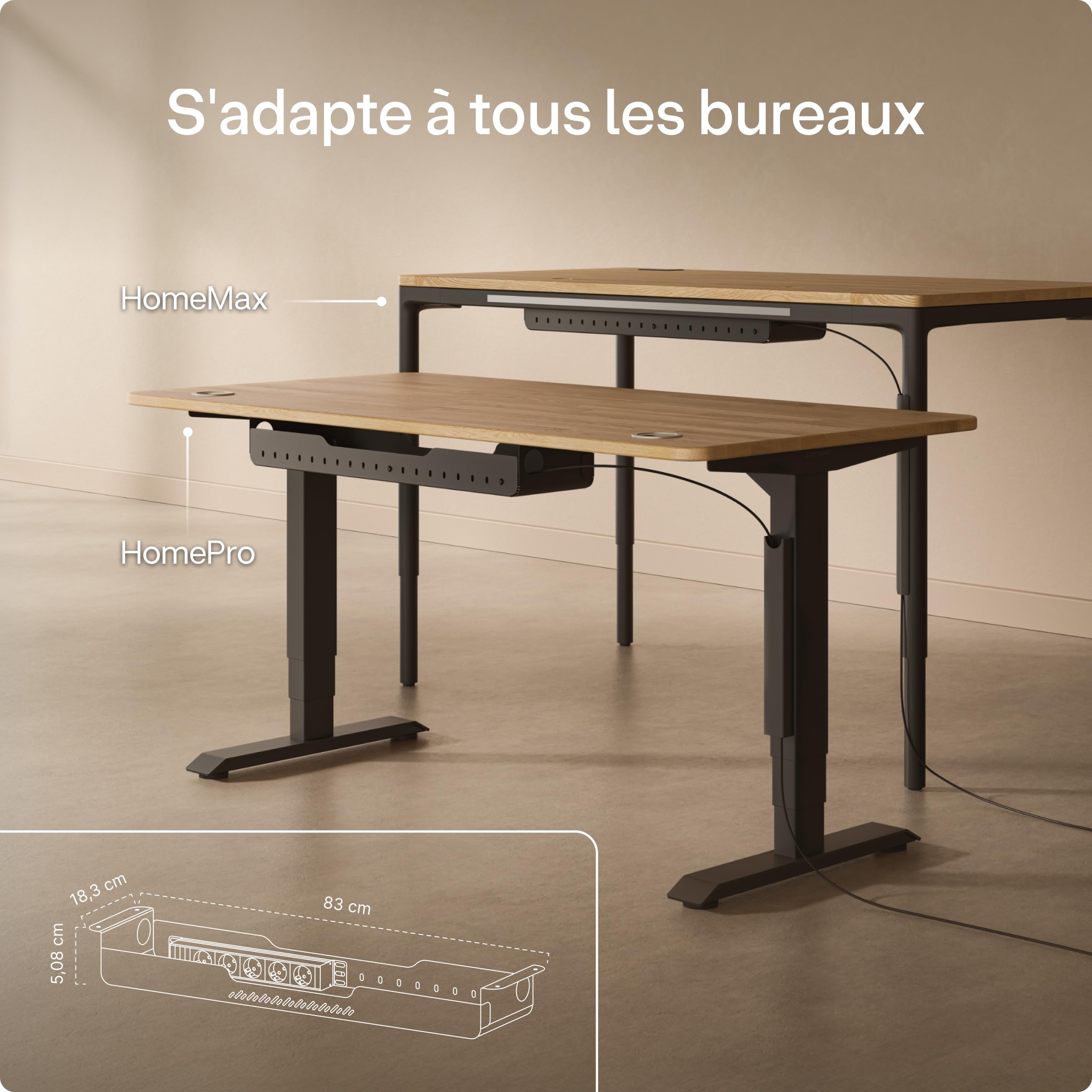 Cable Management Pro – Plateau de Gestion des câbles sous Bureau avec multiprise intégrée, Organiseur de câbles en Acier avec Couvercle magnétique, Design ventilé, Installation Facile