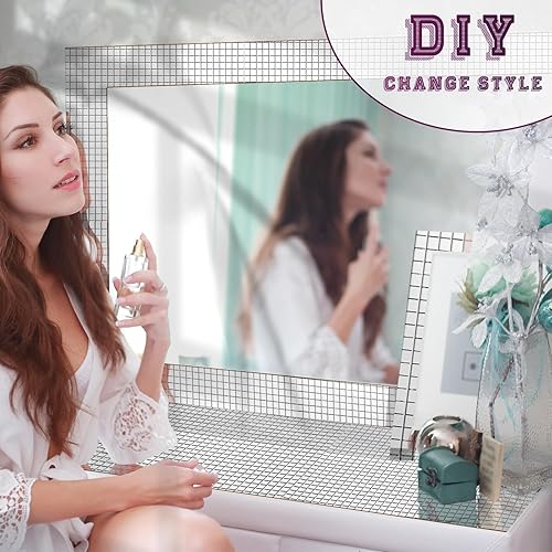 Miniatura 5 de Haull Mosaico de espejos autoadhesivos de 0.197 x 0.197 in y 0.394 x 0.394 in, pequeños cuadrados de vidrio real, calcomanías de mosaico para