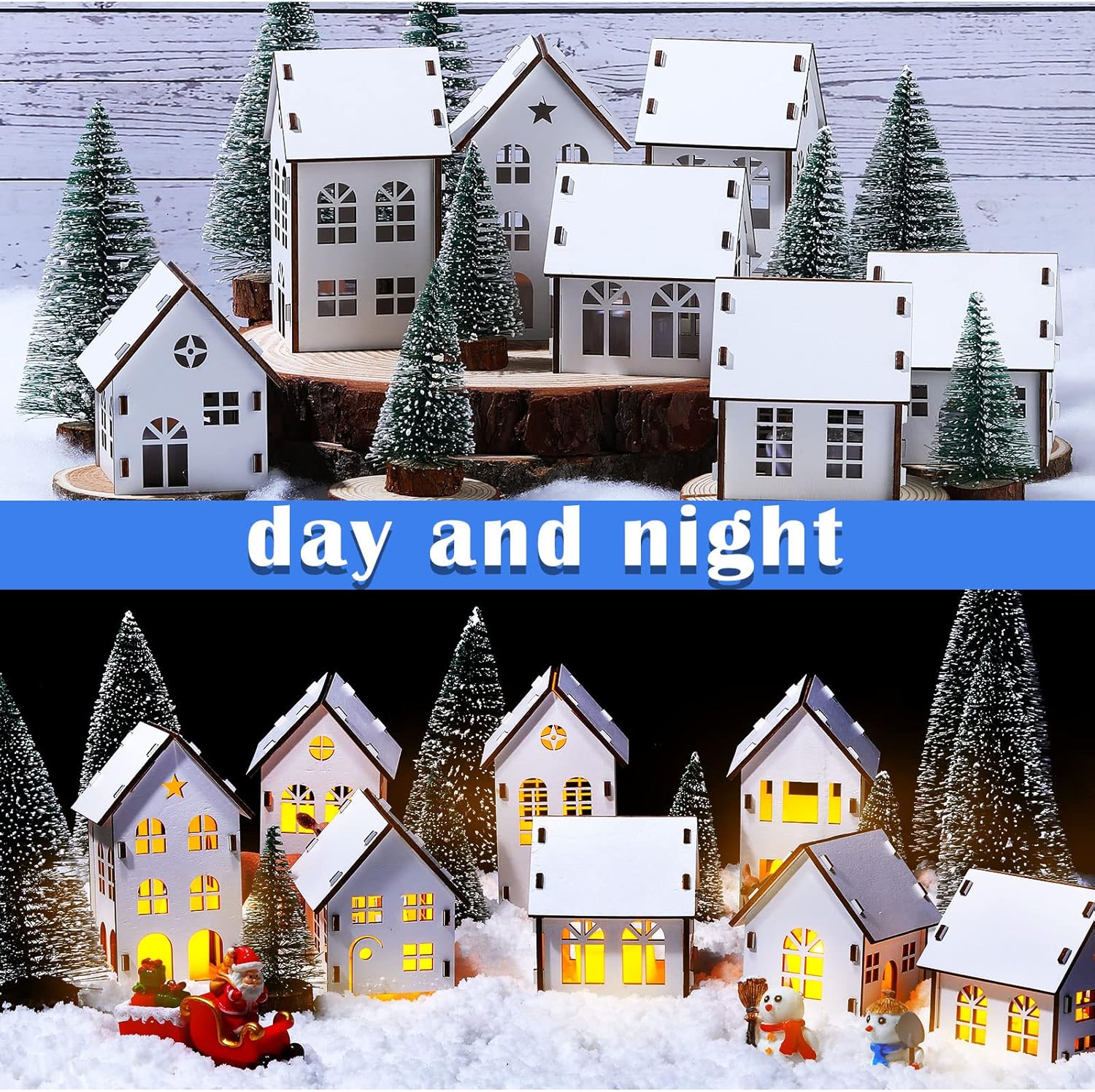 Sawysine Winter Village Kit DIY White Wood Village Houses Mini Tree Farmhouse Winter Christmas Sets Scene Desktop Ornament for Xmas Holiday Party(32 Pcs)