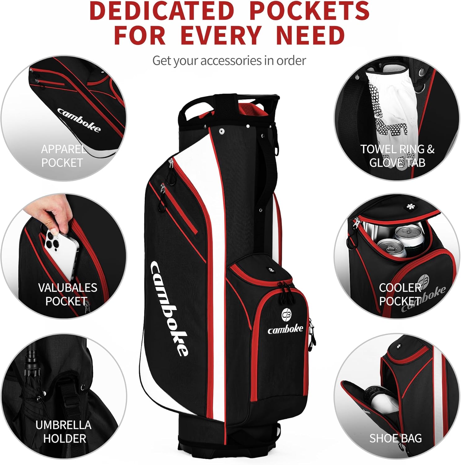 Lightweight Golf Cart Bag with 14-Way Full-Length Dividers, Cooler Pouch, Golf Bag for Men Women with Adjustable Padded Strap, Rain Hood, Golf Club Bag for Carts