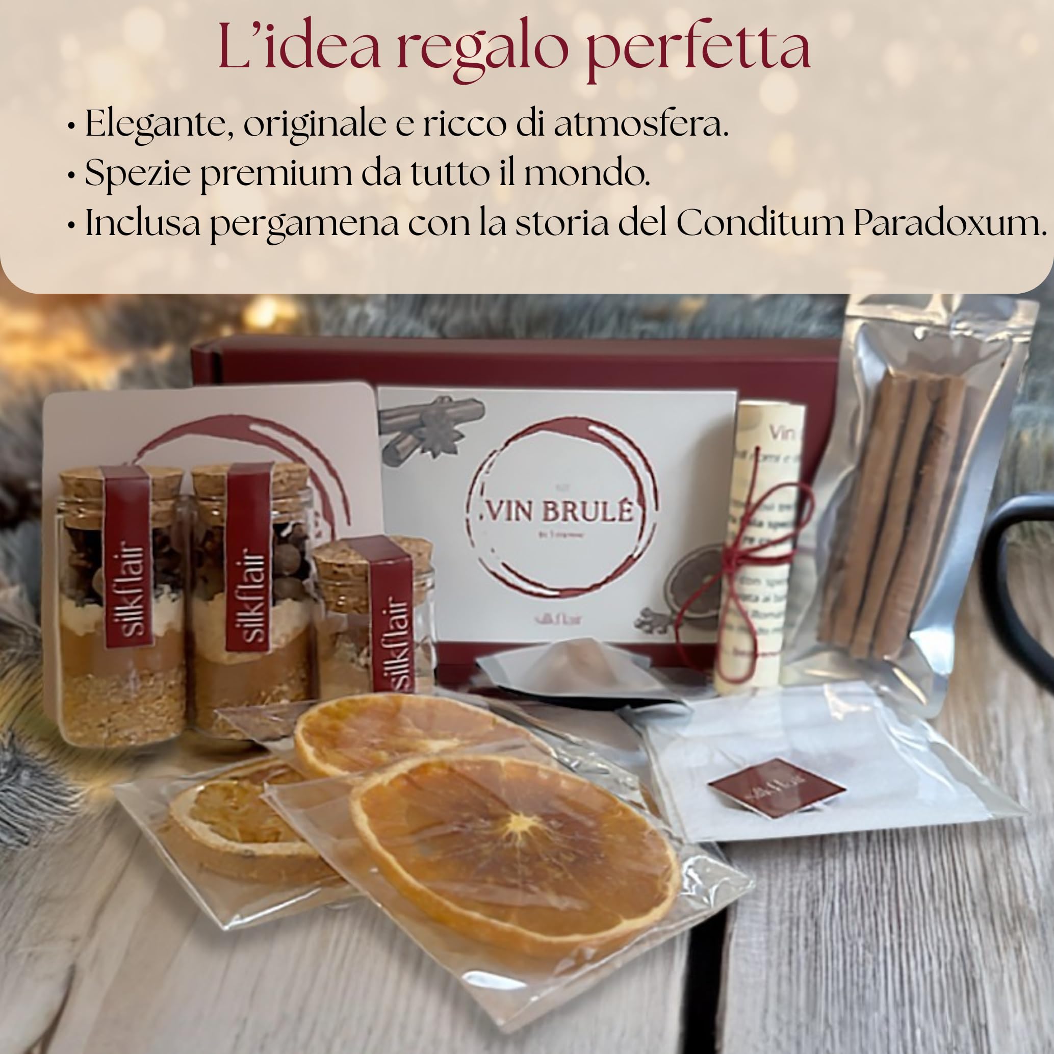 Kit vin brulè deluxe – Mix spezie per vin brulè e vino caldo – 3 miscele premium – Idea regalo Natale – Made in Italy
