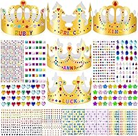 Vista 11 de Coronas de papel doradas, coronas de rey de cumpleaños de bricolaje para decorar, coronas de papel de príncipe y princesa para la clase escolar