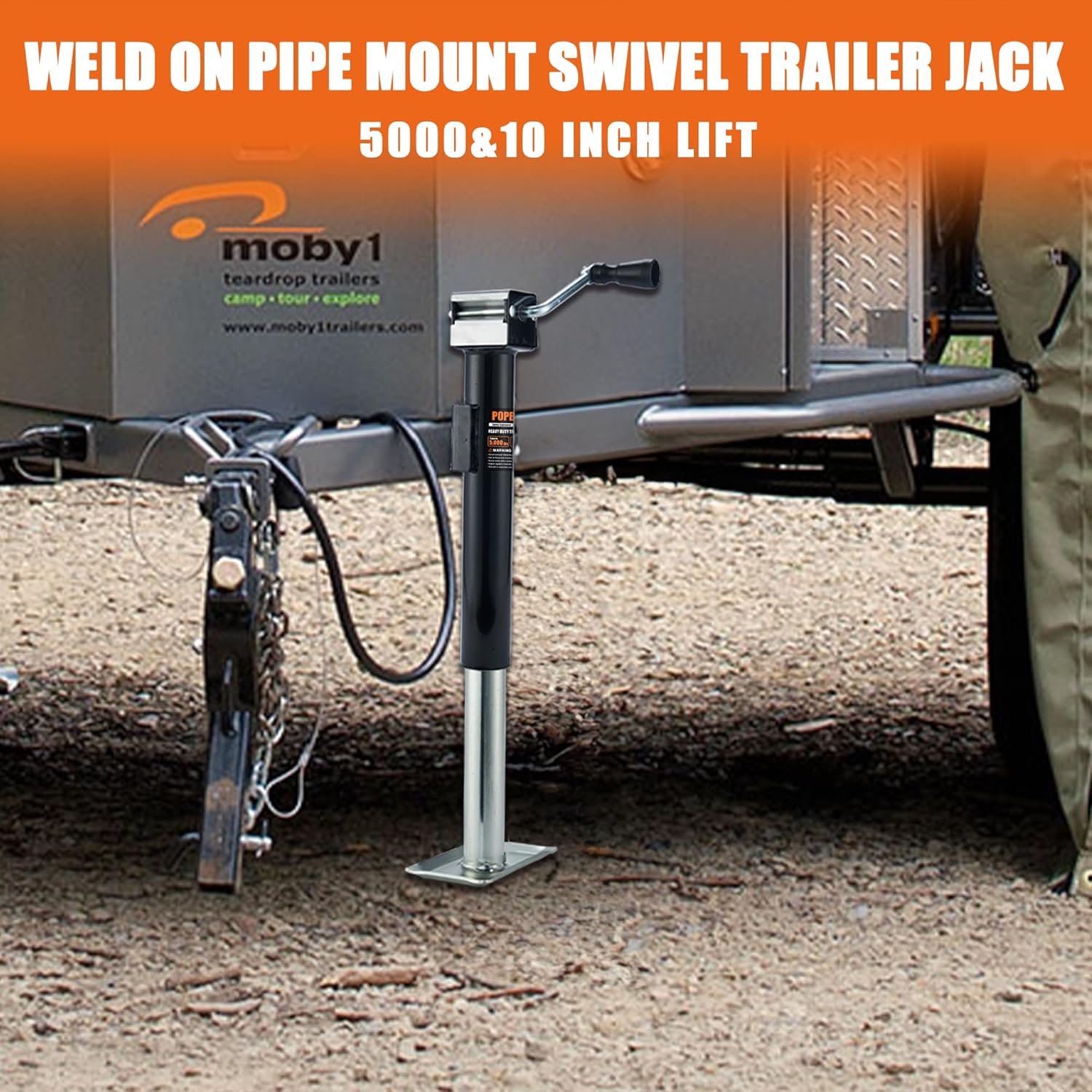 5000lb Weld-on Pipe Swivel Trailer Jack, 10" Vertical Travel Trailer Tongue Jack, Suitable for RVs, Boats, Horse Trailers and Multi-Purpose Trailers