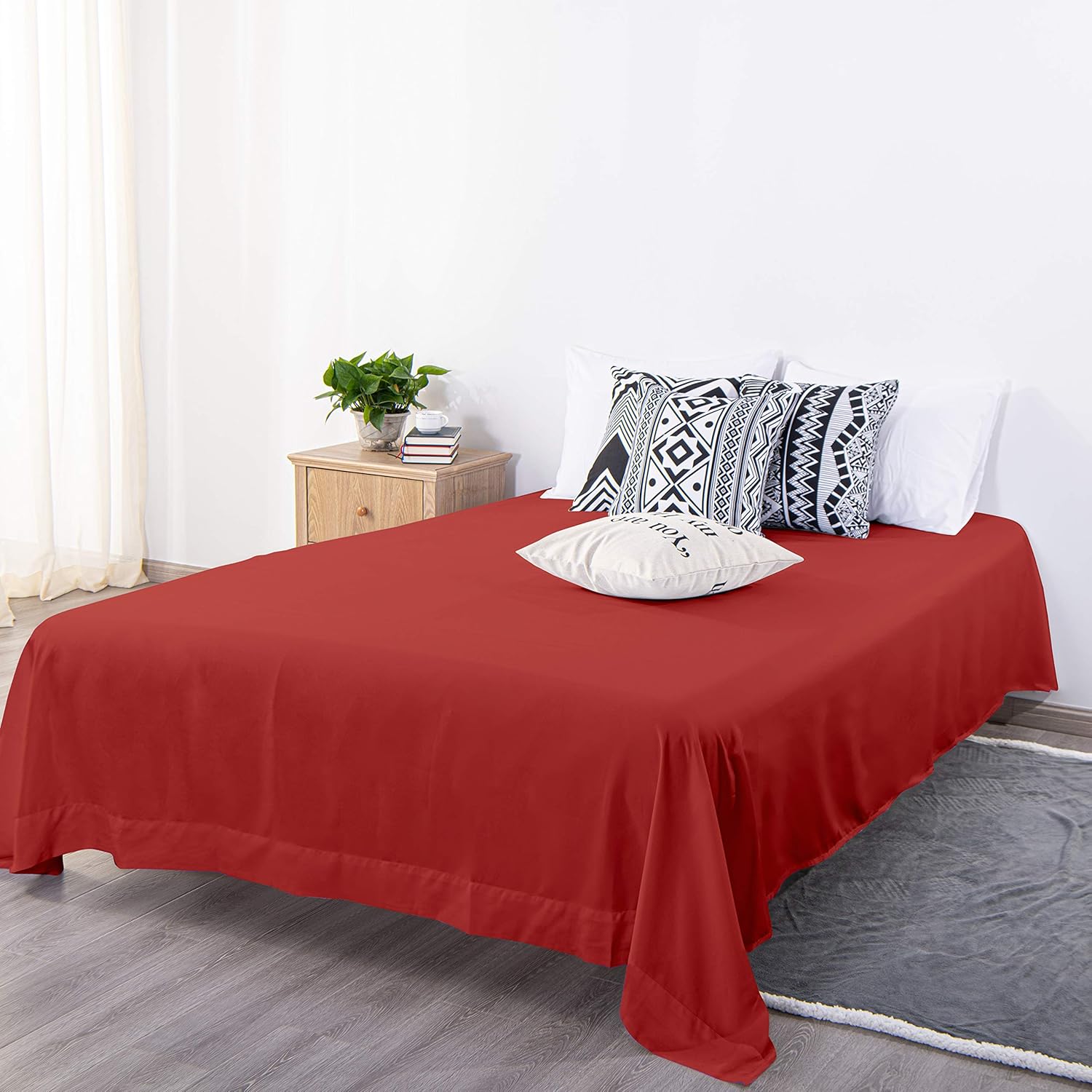 BEDSUM Queen Microfiber Flat Bed Sheet Only, Luxury 1800 Thread Count Wrinkle and Fade Resistant Bedding Top Sheet, Wine Red : Home & Kitchen