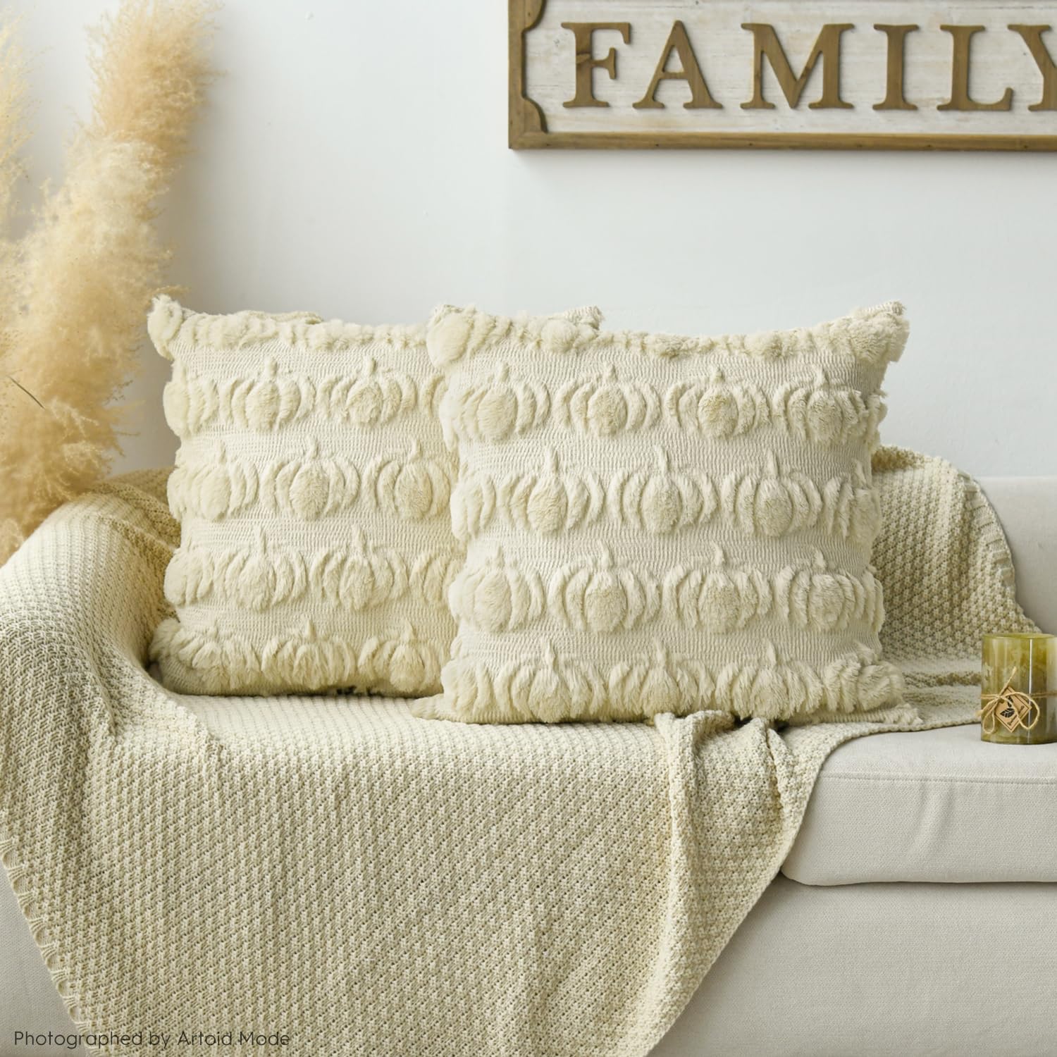 Housses De Coussin Fourrure Synthétique Douce - Lot De 2 - Couleur Caramel Citrouille 30x50 Cm - Décoration Salon Chambre - 3