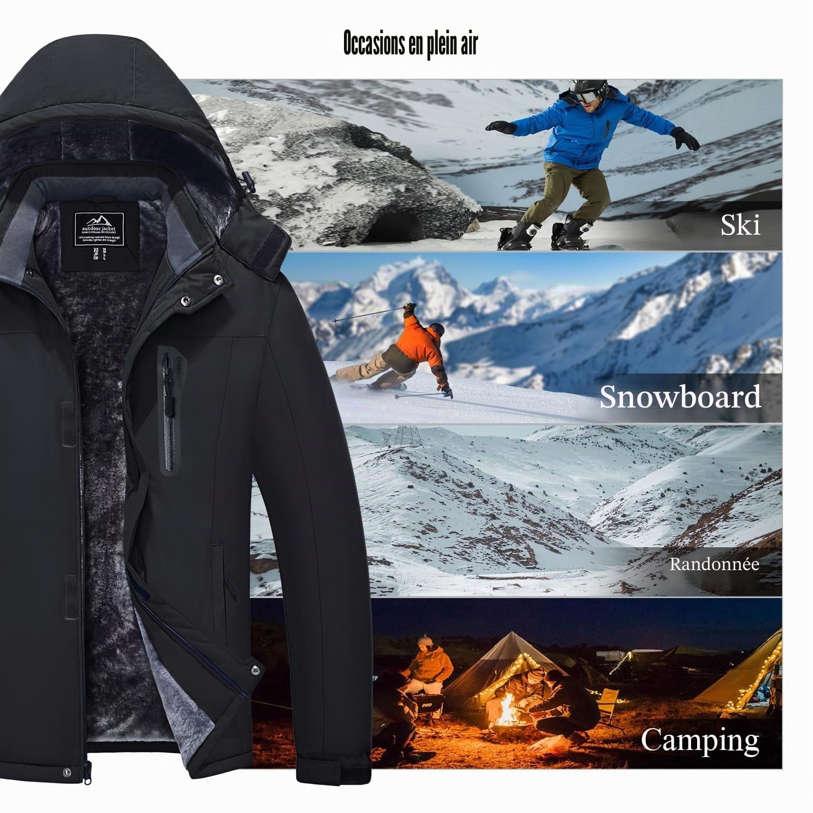MAGCOMSEN Vestes d'hiver imperméables pour hommes Manteau chaud de ski et de neige Veste de montagne coupe-vent avec capuche amovible