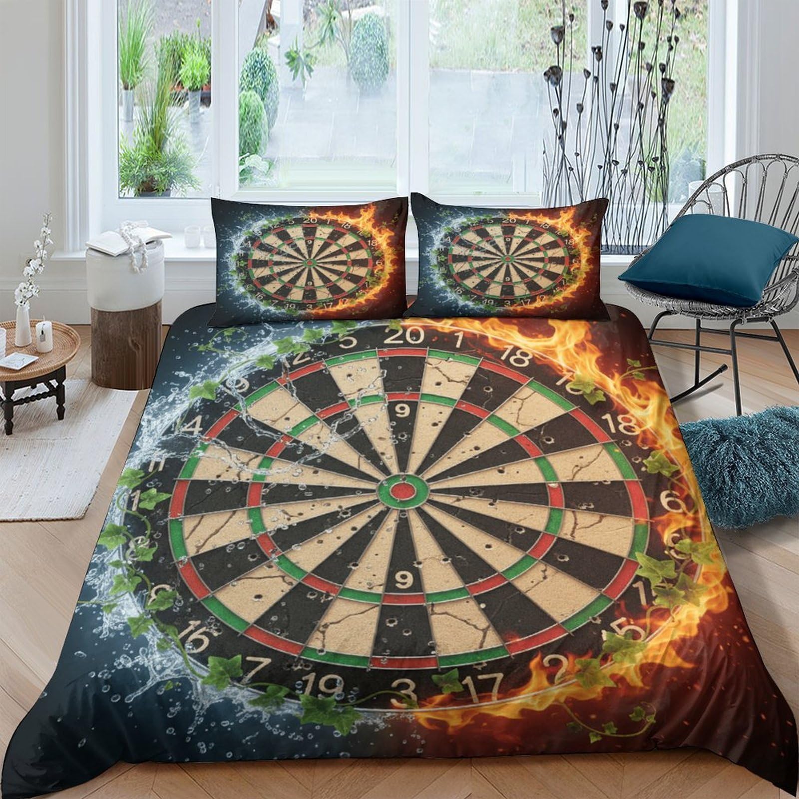 Ctjqhvkz Style-2 3D Printed Dart Board Fire Water Fitted Sheet Microfiber Soft Bedroom Decor Mattress Cover All Ages Protection Single（135X200cm）