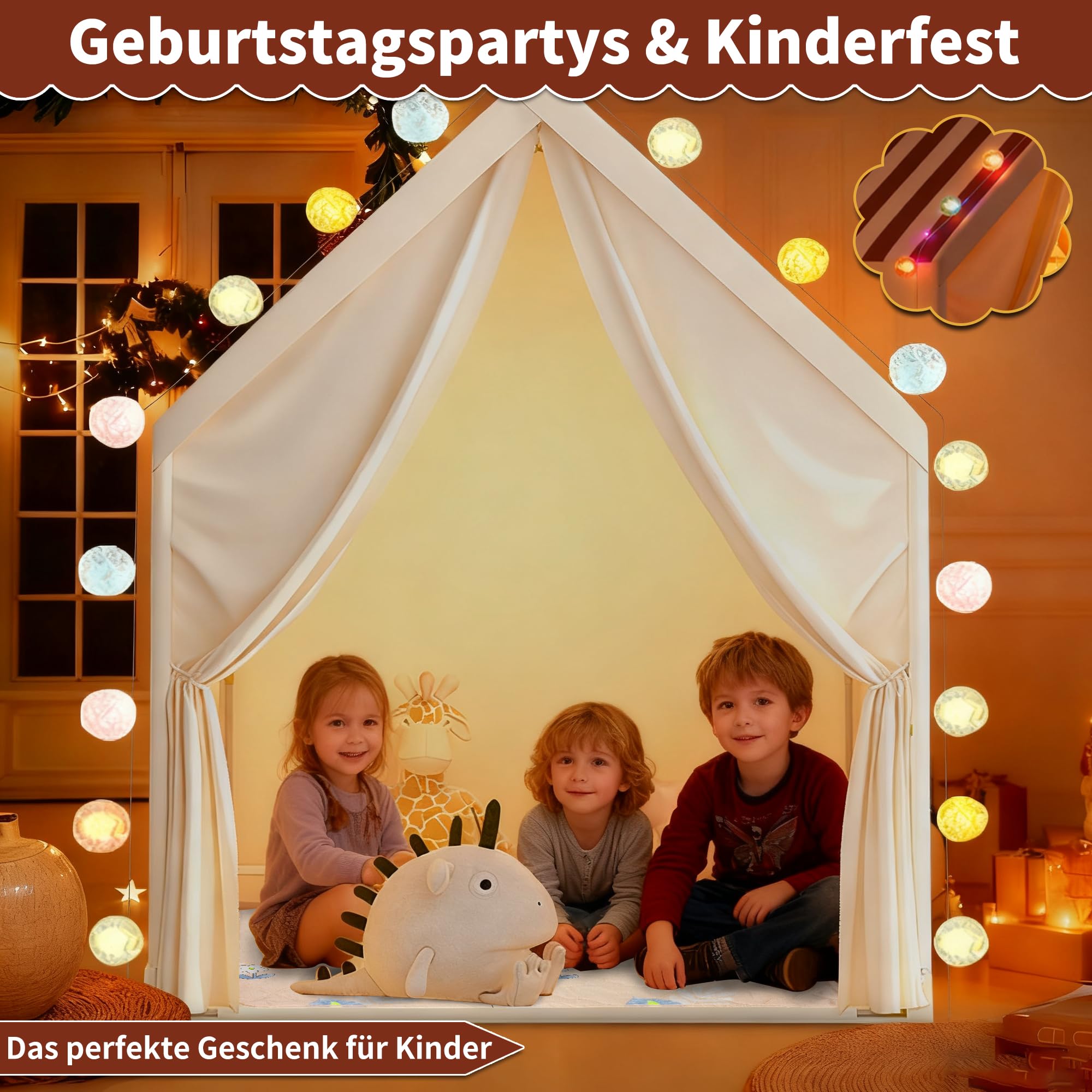 OUUTMEE 2 in 1 Spielzelt mit Matte,Gestreiftes Kinderzelt,Kinder Zelt Indoor Spielhaus Zelt Kinderzimmer Spielhaus für die Inneneinrichtung von Kinderzimmern