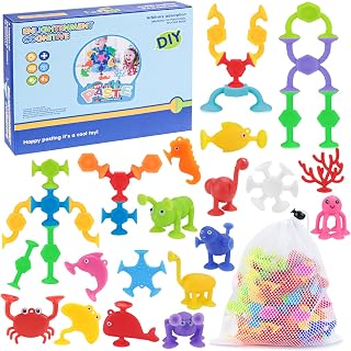 SelfTek Suction Toys, 40 Pcs Suction Bath Toys Silicone Suction Cup Toys Sucker Travel Toys Winodow Toys Sensory Toys for Kids Boys Girls 3 4 5 6 7 Year Old