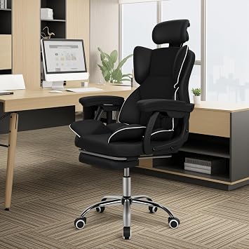 GYMNASTIKA Home Office Desk Chair, High Back Adjustable Desk Chair Ergonomic Office Chair Swivel Computer PU Leather Chair with Foot Rest Headrest Lumbar Support 400lbs Black