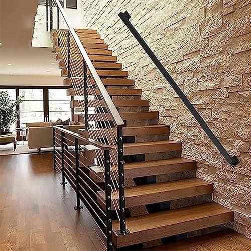 Miniatura 8 de LIVINQ Barandilla de escalera para escalones exteriores o interiores, pasamanos de escalera de metal negro soporte de pared de hierro forjado,