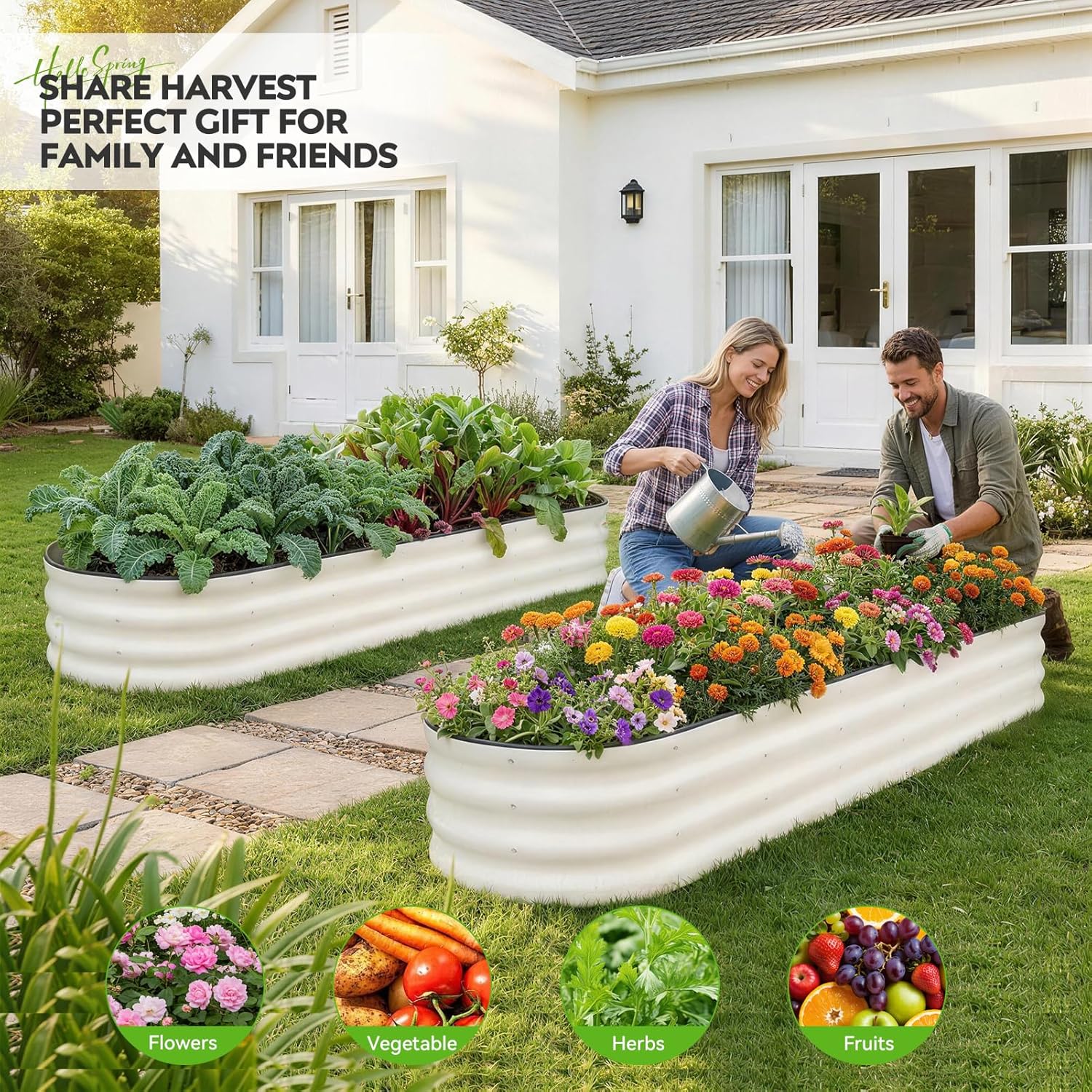 ZORMY Galvanized Raised Garden Bed 2 Pack, 8x2x1ft Oval Metal Planter Box Outdoor with Support Rods & Corner Protection, Planter Beds for Vegetables, Fruits, Flowers (White)