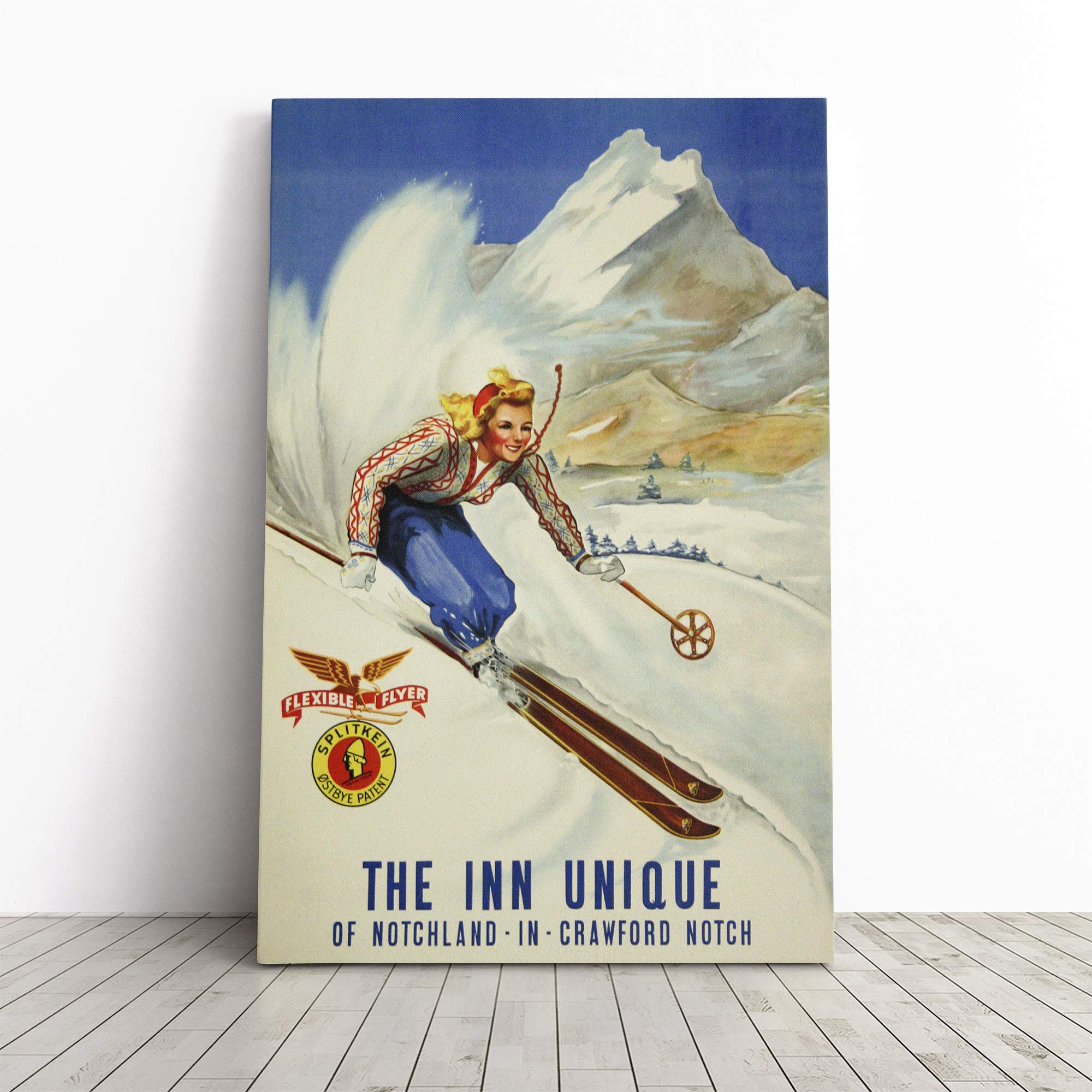 Ski Travel Poster Vol.9 Canvas Print | Gallery Wrapped 30mm Frame Wall Art | 30x20 inches | Ready to Hang | Retro Picture | Living Room Bedroom Lounge Office