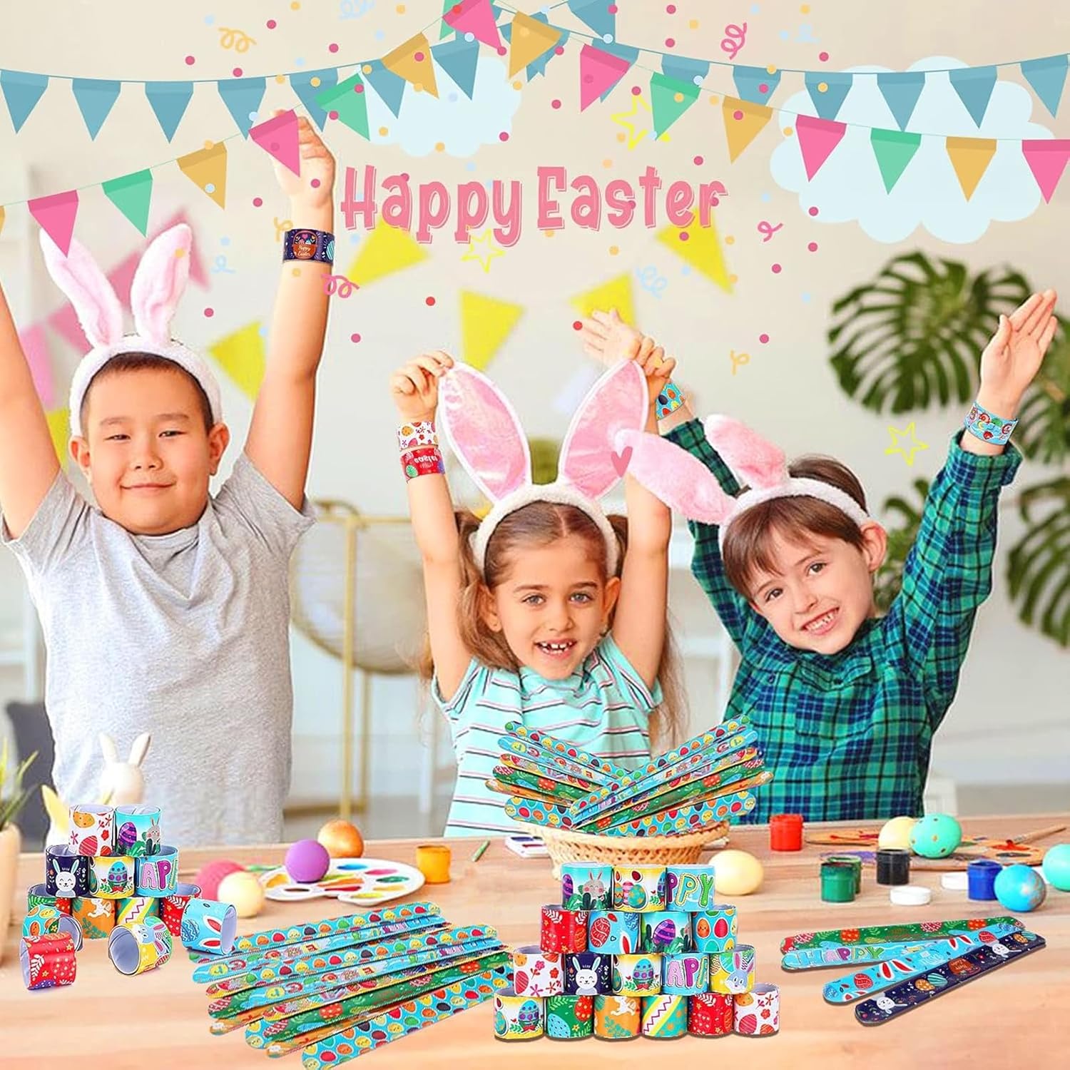 36 Pcs Easter Slap Bracelets Toys Easter Basket Stuffers Egg Fillers Gifts Party Favor