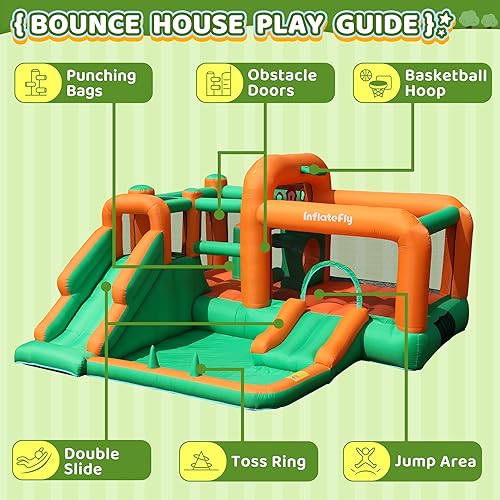 Miniatura 6 de INFLATEFLY Bounce House - Castillo de salto para niños con toboganes dobles inflables con soplador de aire para húmedo y seco