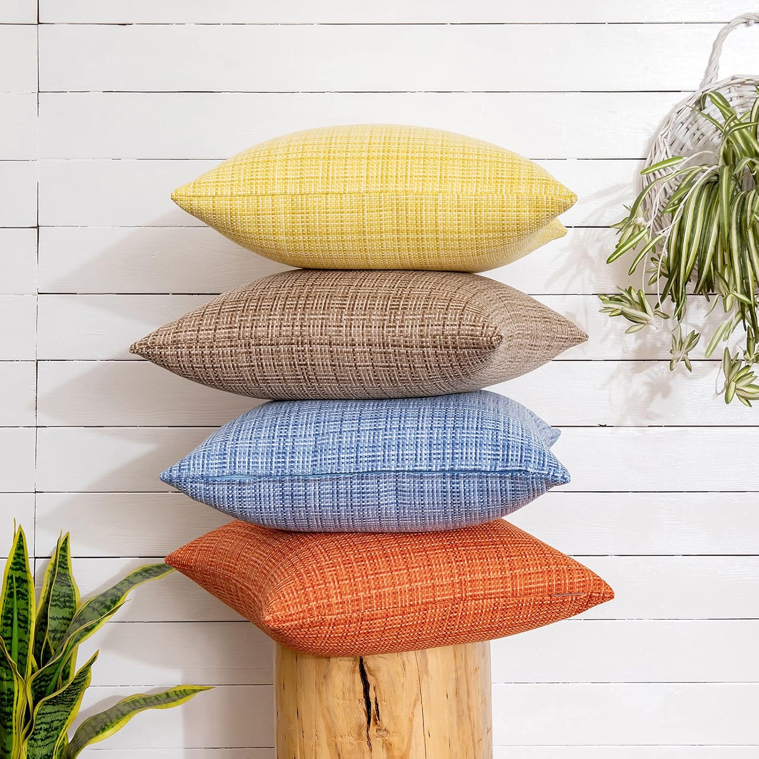 MIULEE Outdoor Waterproof Throw Pillow Covers Decorative Farmhouse Water Resistant Cushion Covers for Tent Patio Garden Couch Sofa Pack of 2, 24x24 Inch Yellow