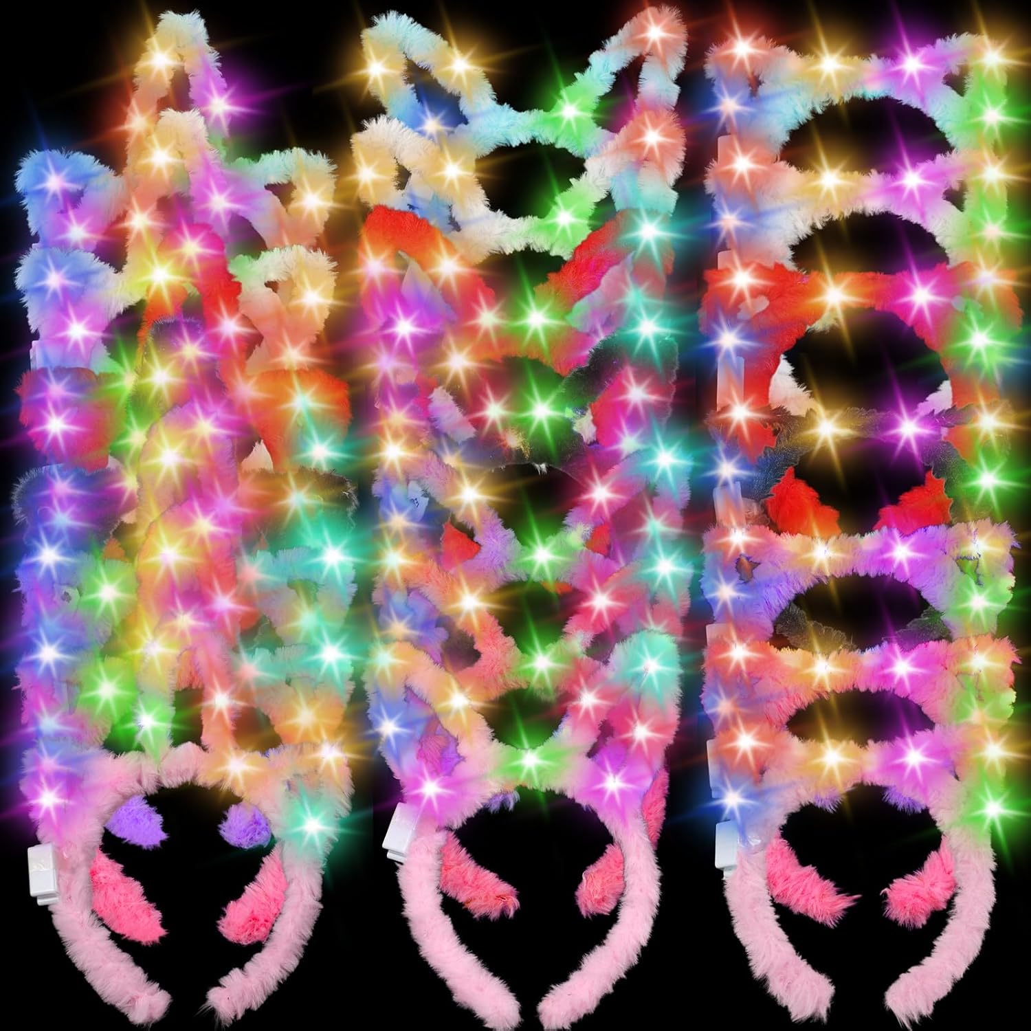 Giegxin 30 Pcs Glow in the Dark Headband Set Unicorn Cat Ear Rabbit Bunny Ear Light Up Headbands for Women Girls Party Costume Headwear in 10 Colors