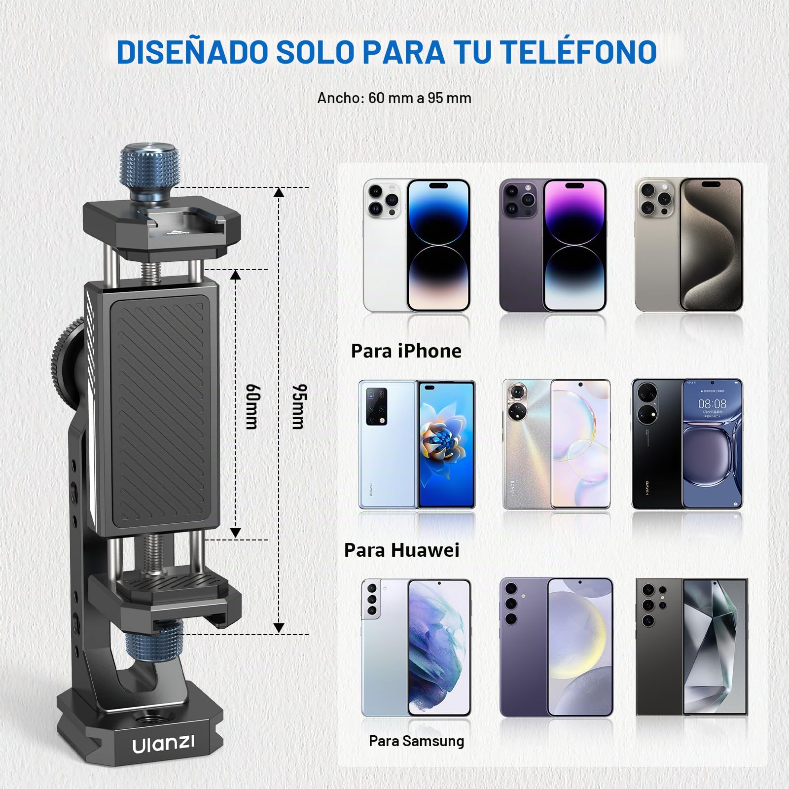ULANZI MA53 Soporte para Teléfono Móvil Trípode Adaptador con Arca Swiss y Uka, rotación de 360°, Adaptador de Trípode con 1/4"|3/8" Hole para Smartphones Grabación de vídeo Livestreaming