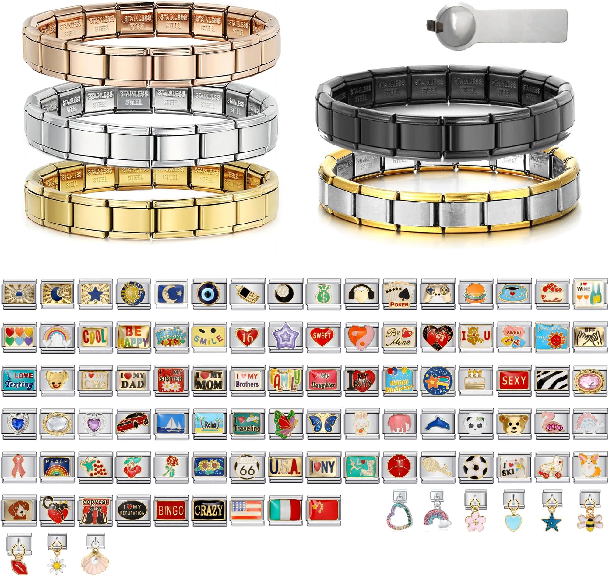 Customized Italian Charm Bracelet – Choose a Starter with 10PS Charms,Personalized Gifts for Women,Men,Love,Mom,Daddy,Friends