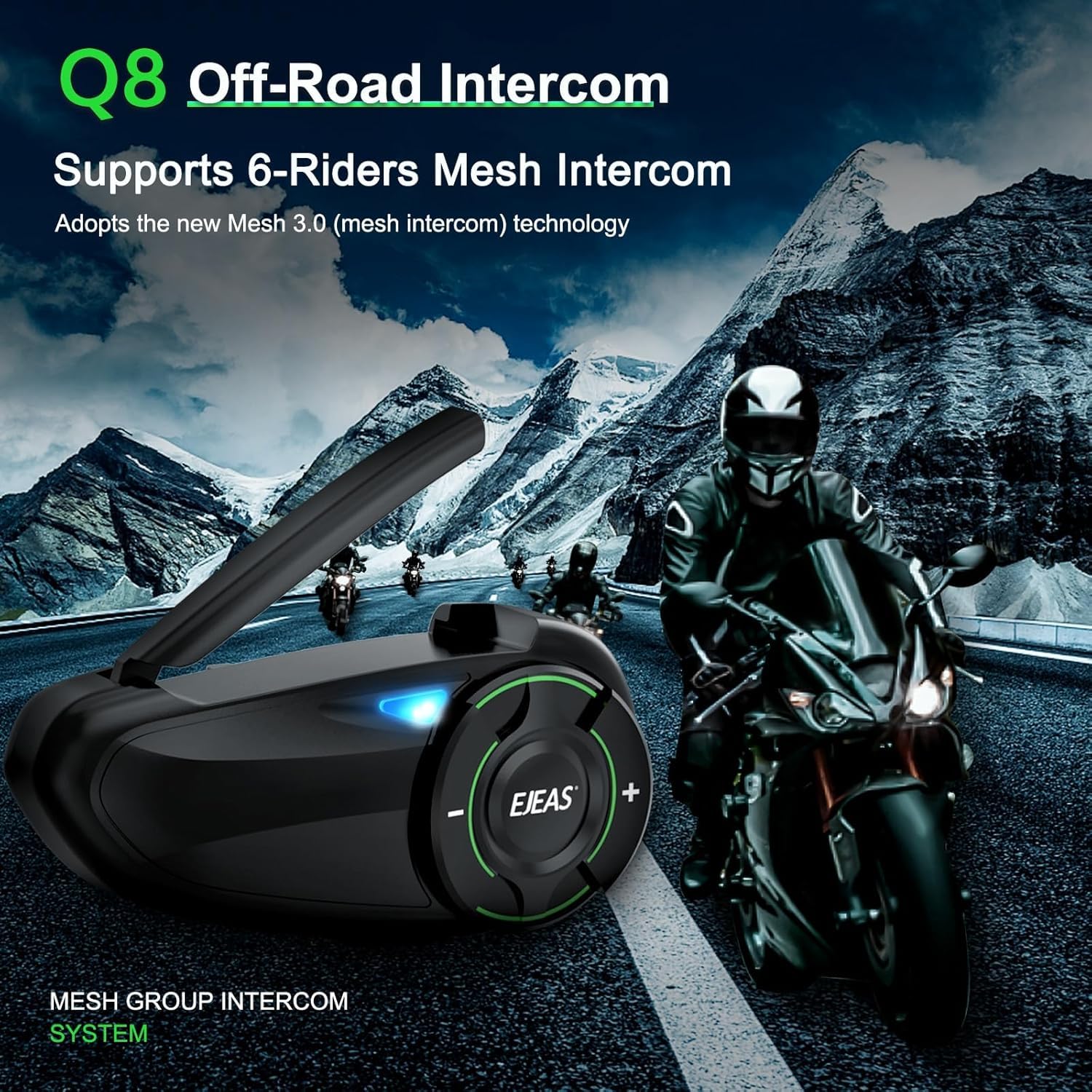 Mesh 3.0 - Auriculares Bluetooth para motocicleta, 6 Riders Group V5.1, Bluetooth con intercambio de música y cancelación de ruido CVC, sistema de comunicación de intercomunicador de casco