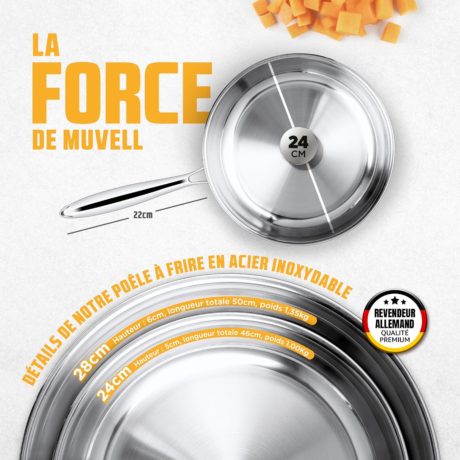 Poêle à frire en nid d'abeille compatible induction et cuisson homogène