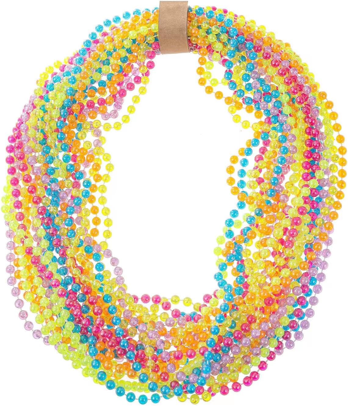 24pcs 33inch Mardi Gras Beads Necklace Multicolor, AB Beads Glitter Plastic Necklace, Mardi Gras Throws,Birthday party dress-up Party Beads Costume Necklaces