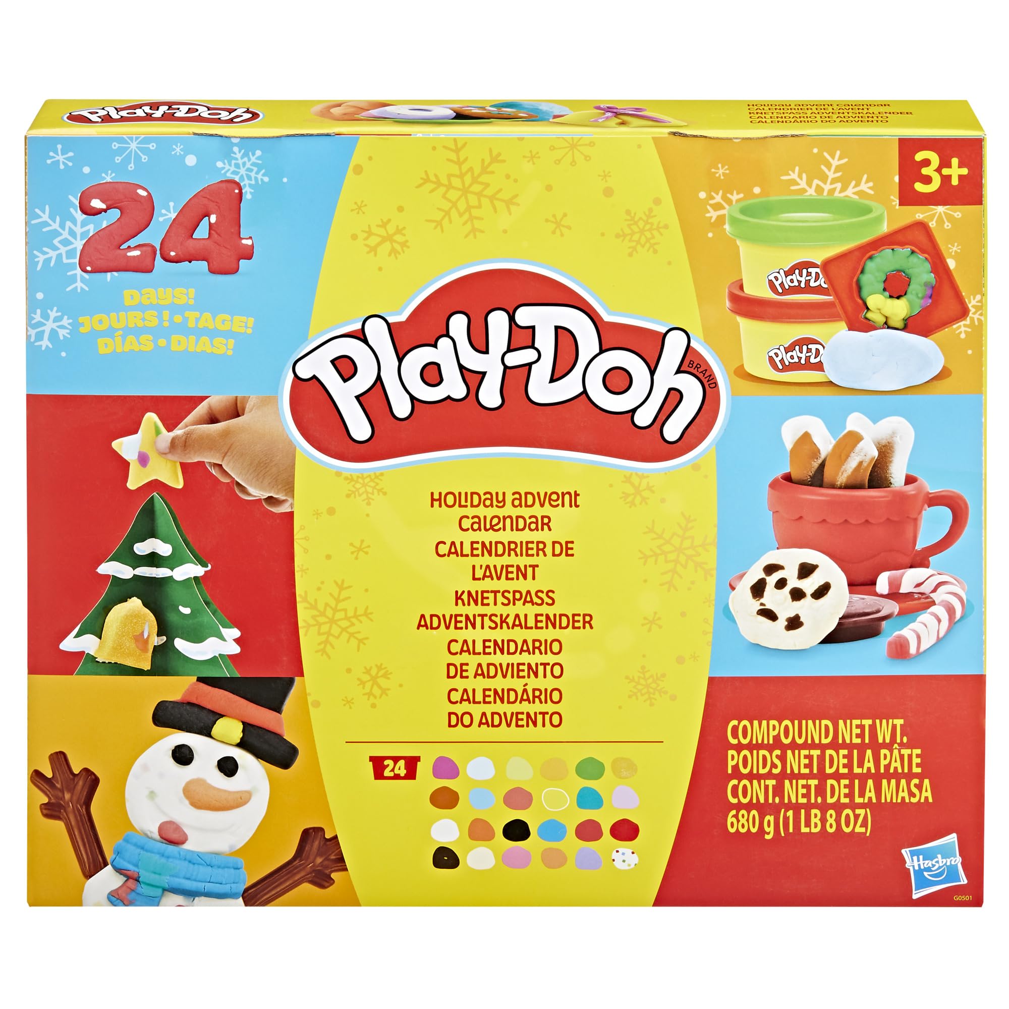 Hasbro Play-Doh, Calendario dell'Avvento per Bambini e Bambine, Arti e Mestieri Creativi, Ottima Idea Regalo, Contiene 24 Colori e 28 Accessori Festivi, 3+ Anni