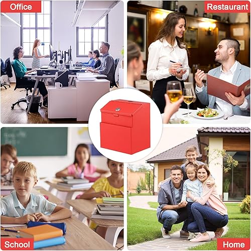 Miniatura 7 de KYODOLED Caja de sugerencias con candado y 50 tarjetas de sugerencia gratis, urna metálica montada en la pared, caja de donación y colección para