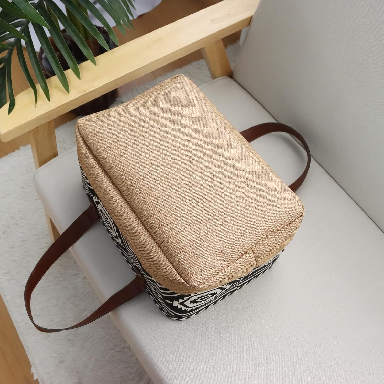 Canvas Tote Bag, Small Rectangular Picnic Basket for Storage Shopping Laundry, Black and White Pattern