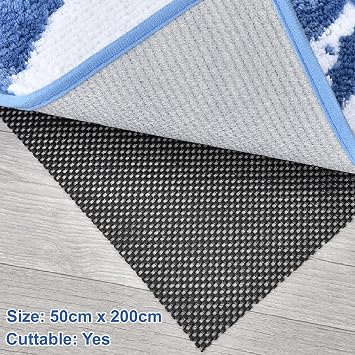 KAHEIGN Multipurpose Non Slip Mat, 50CM x 200CM PVC Anti Slip Rug Pad Underlay Carpet Grip Mat Drawer Shelf Liner Waterproof Floor Cushion Mats for Home Office Cars Kitchen Bathroom (Black)