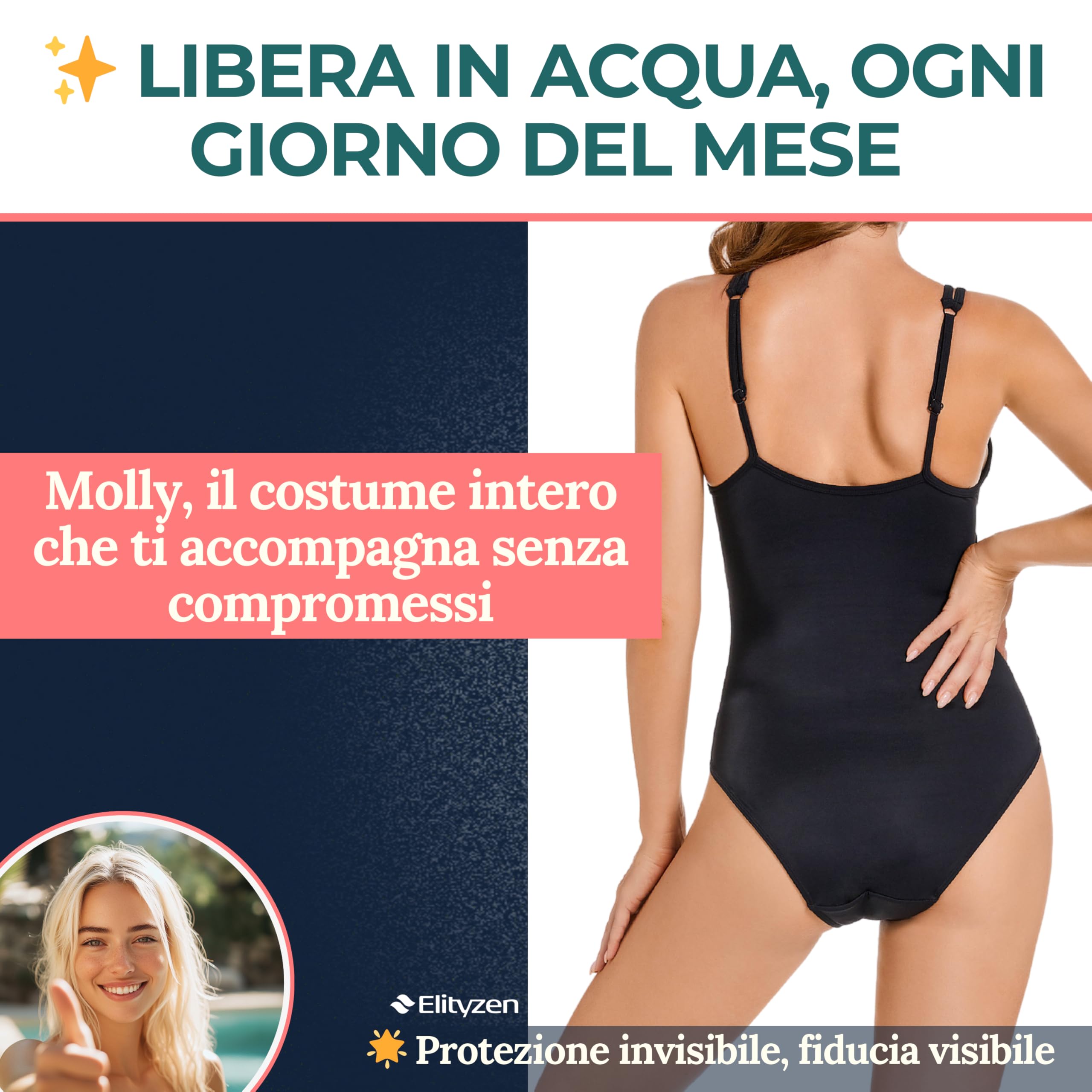 Costume da bagno mestruale donna flusso abbondante | Mutandine mestruali | ideale per adolescenti | costume da bagno mestruale piscina | costume mestruale 1 pezzo