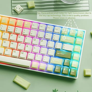 Womier Matcha Green Keycaps PBT, Jelly Keycaps 60 75 100 Percent | Translucent Jade Keycaps Custom 127 Keys,Cherry Profile for 61/68/84/87/98/100 Cherry Gateron MX Mechanical Gaming Keyboards
