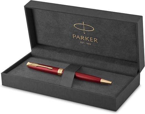 Parker Sonnet Kugelschreiber | Rote Lackierung mit Goldzierteilen | Mittlere Spi