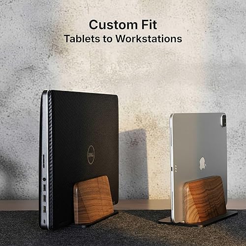 Miniatura 4 de Soporte vertical para laptop, cuerpo de nogal negro sólido y base de aluminio anodizado negro, soporte vertical de metal para computadora portátil