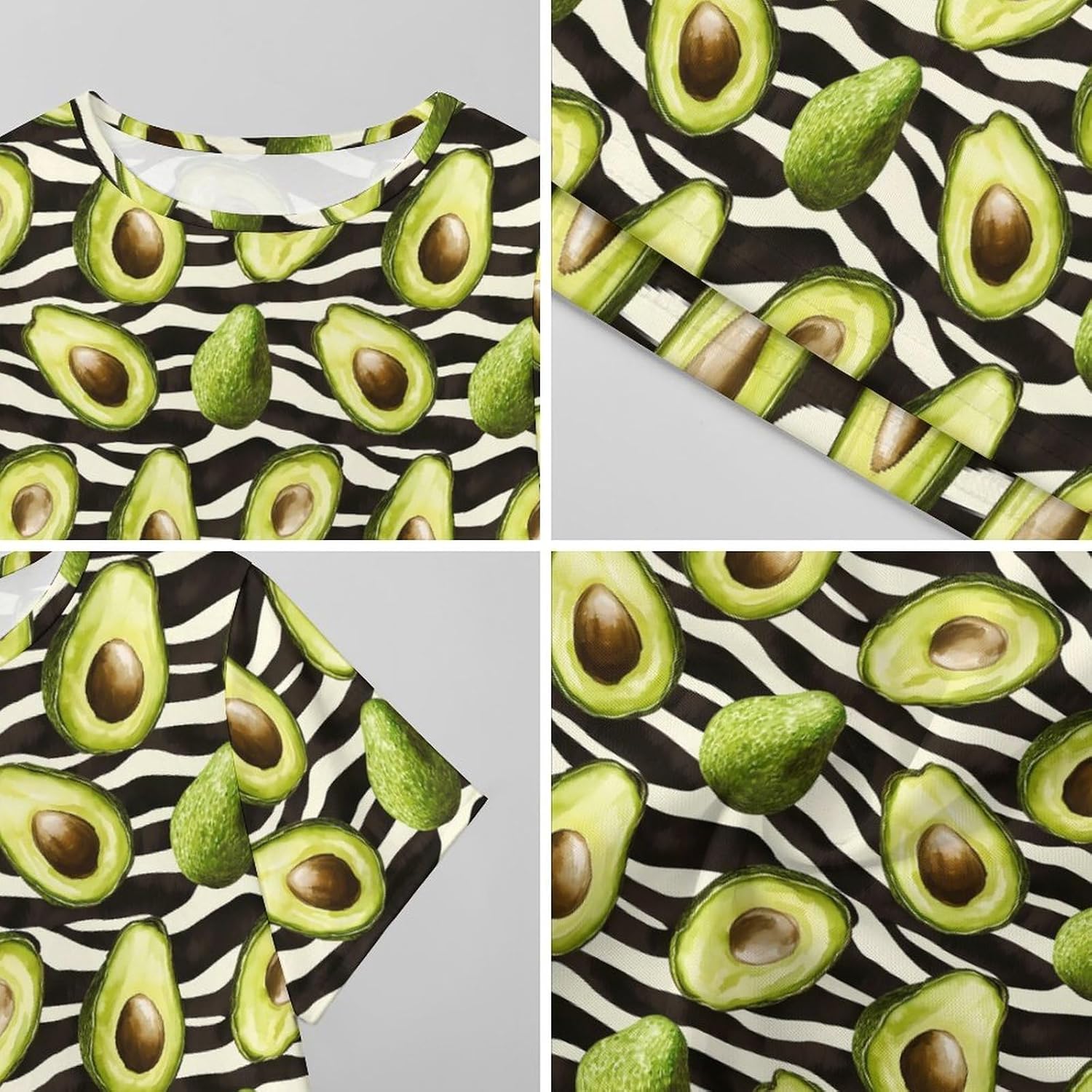 Avocado Zebra Stripes Pattern Nightgowns for Women Short Sleeve Sleep Dress Casual Sleepshirt Night Gowns Pajamas