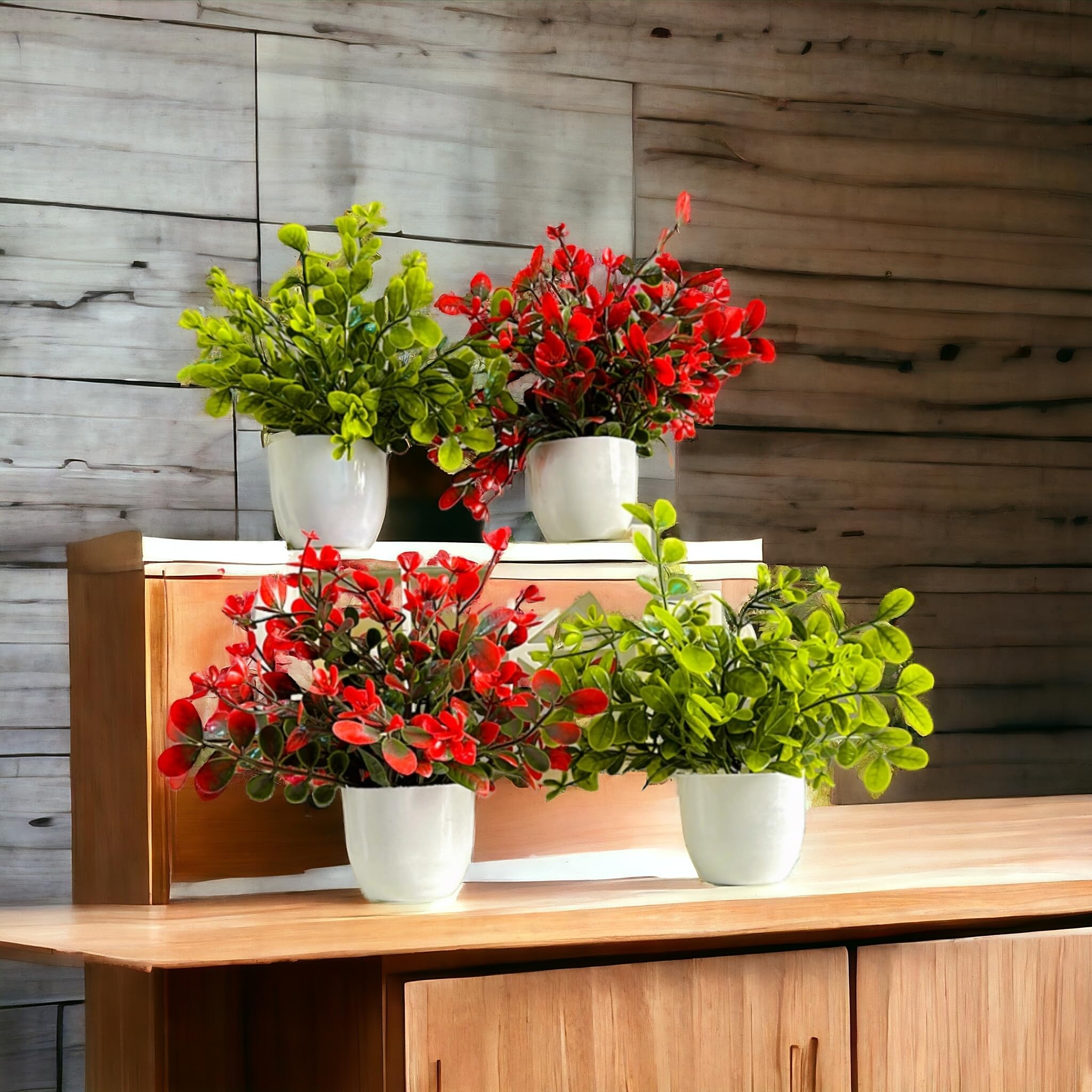 Litleo Mini Artificial Plants with Plastic Pots - Set of 4 | Lifelike Greenery for Home and Office Decor | Thoughtful Gift for Any Occasion