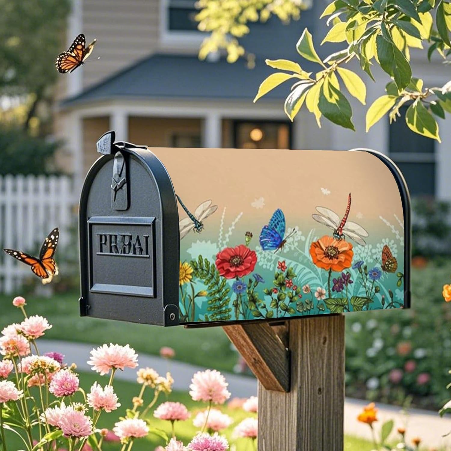 Mailbox Covers Magnetic Standard Size 25.5x21 Inch Beautiful Flowers in Spring,Magnetic Mailbox Covers Mailbox Wraps for Garden Yard Home Outdoor Decor (Path)