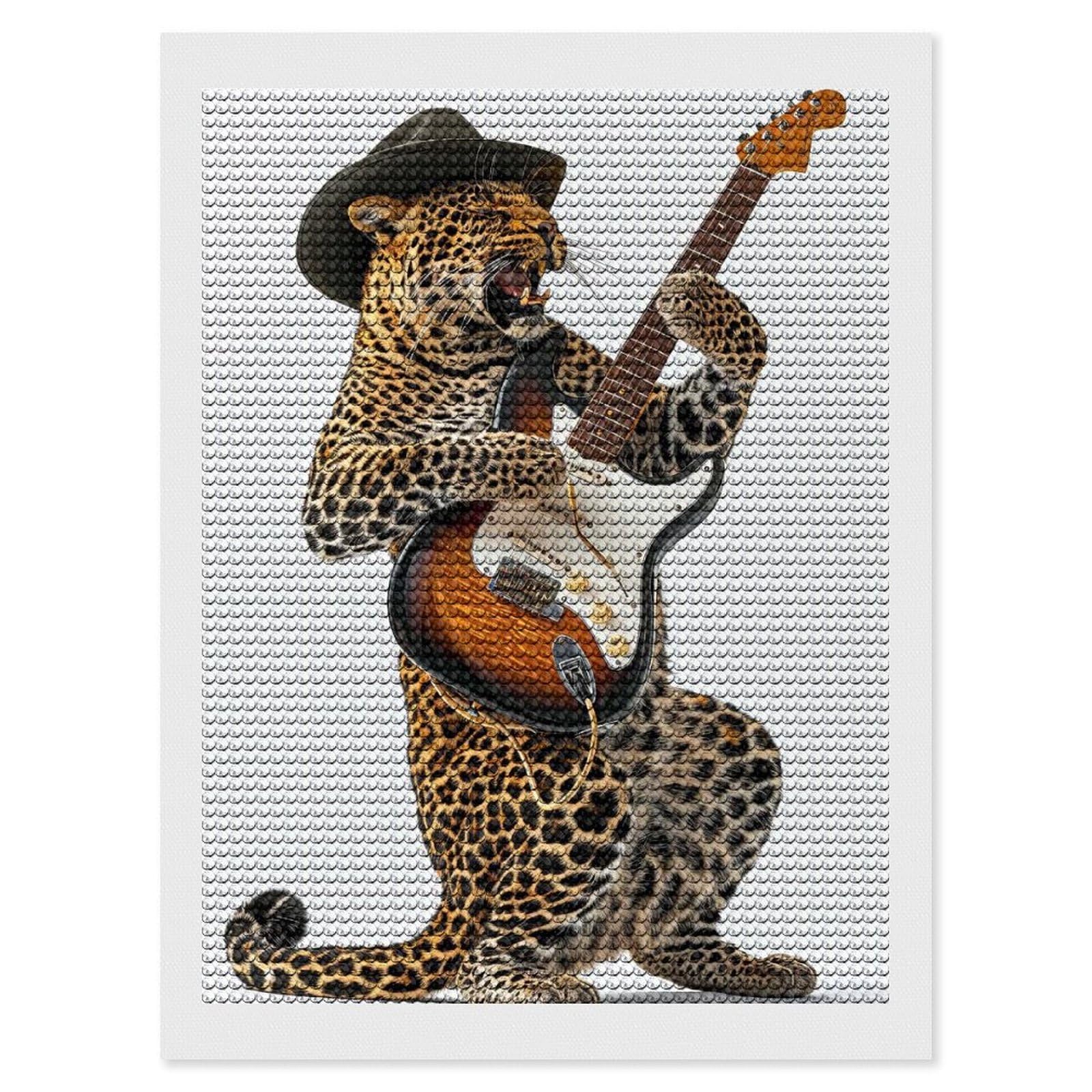 Junmoney Leopard Guitar Round Drill Diamond Painting 12"x16", for Women, Relaxing DIY Hobby, Bedroom Decor, Christmas Gift, Adhesive Canvas