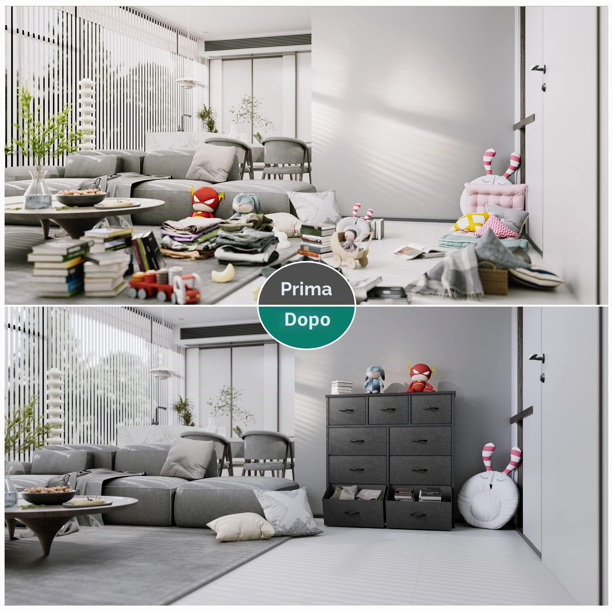 YITAHOME Cassettiera in tessuto, armadietto con 9 cassetti,Cassettiera per Corridoio in Tessuto,con vano contenitore in tessuto per soggiorno,camera da letto,cameretta dei bambini, grigio nero