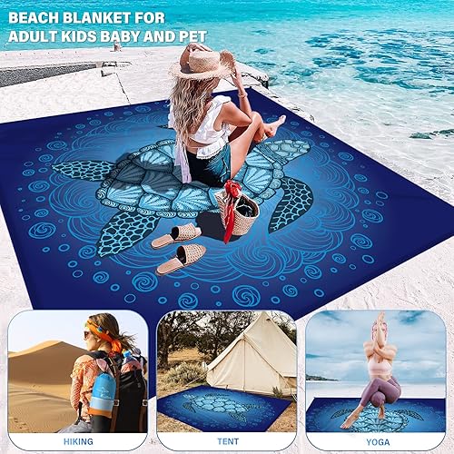 Miniatura 4 de Beach Blanket Oversized Extra Large 78" X 81",Waterproof Sandproof Beach Blanket 1-7 Adults Lightweight Durable for Travel Camping Hiking Picnic