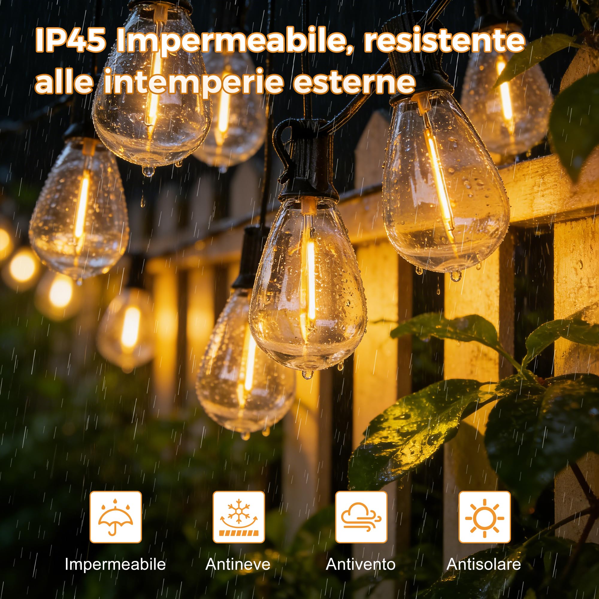 HeiPard 15M Catena Luminosa Esterno con Telecomando RF, 25+2 Lampadine LED S11 Infrangibili, Luci da Esterno Giardino Dimmerabili Impermeabili IP45, Decorazioni per Gazebo e Patio, a Corrente