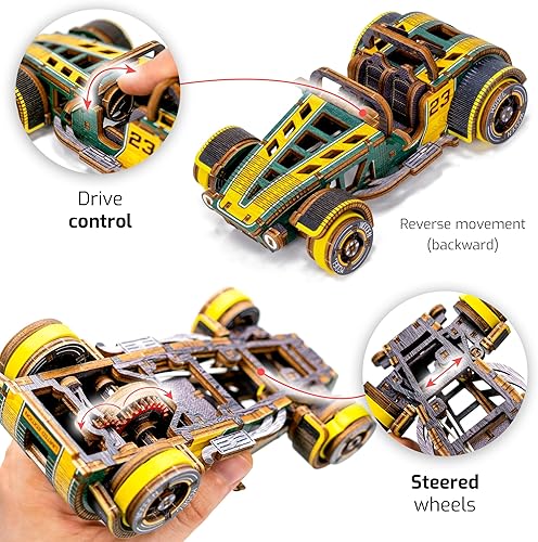 Miniatura 4 de WOODEN.CITY Kit de coche modelo de madera DIY - Rompecabezas de madera 3D premium para adultos - Kit detallado de modelo Roadster